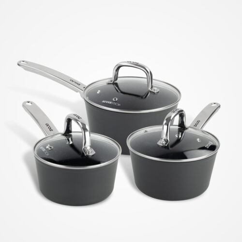 3-piece non-sticks saucepan set with lids, suitable for all hobs and oven safe