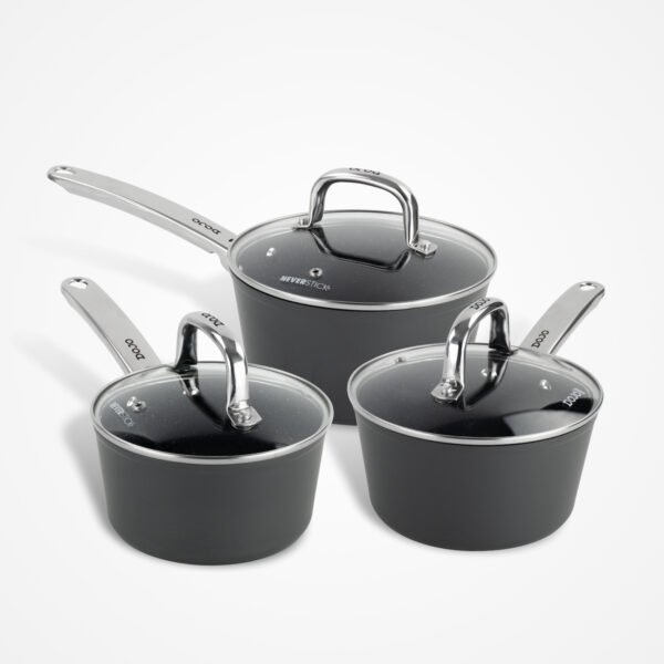 3-piece non-sticks saucepan set with lids, suitable for all hobs and oven safe