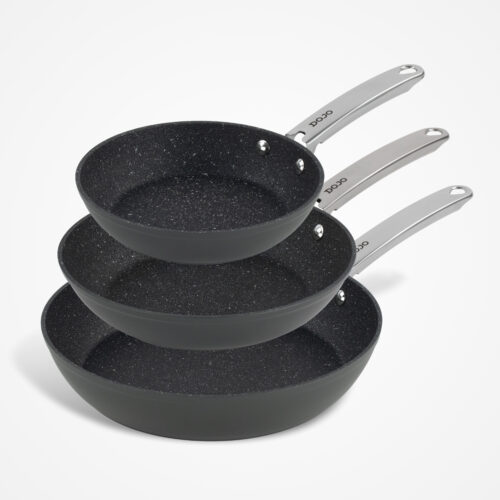 DOJO Yumi Neverstick 3 Piece Frying Pan Set - Non Stick Frying Pans