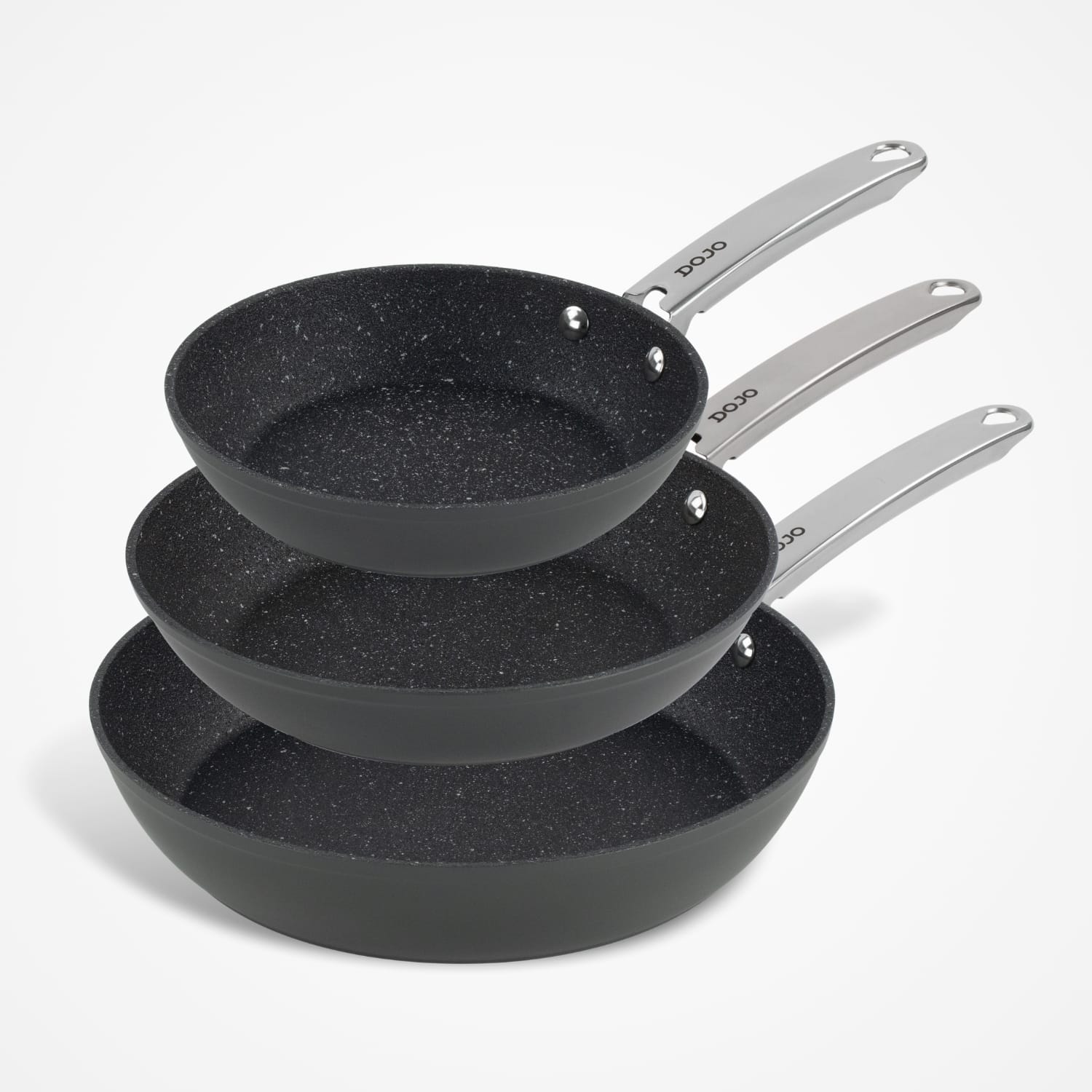 DOJO Yumi Neverstick 3 Piece Frying Pan Set - Non Stick Frying Pans