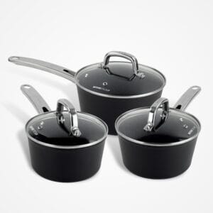 Dojo Hero Neverstick+ 3 Piece Saucepan Set with Lids. Oven Proof Non Stick Pans
