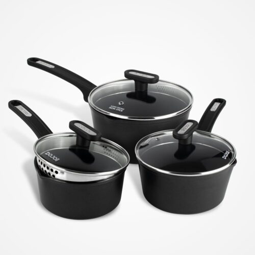 Dojo Kai 3 Piece Saucepan Set with Strainer Lids