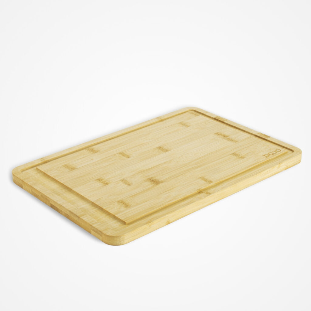 Dojo Kai 37cm wooden chopping board made from natural bamboo, suitable for food preparation and serving.