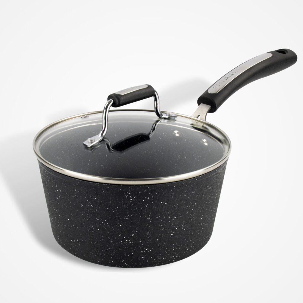Dojo Zen Neverstick 18cm saucepan with glass lid, ideal for sauces, soups, and heating food