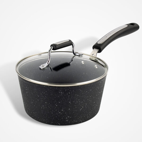 Dojo Zen Neverstick 18cm saucepan with glass lid, ideal for sauces, soups, and heating food
