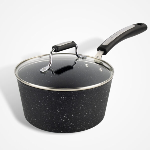 Dojo Zen Neverstick 20cm saucepan with glass lid, ideal for preparing sauces, soups, and vegetables